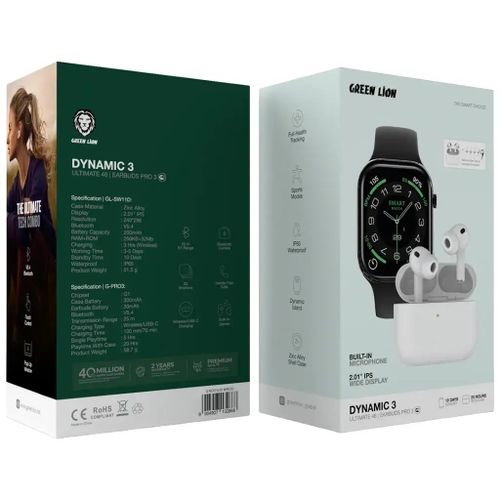 Green Lion Dynamic 3 - Ultimate 46 Smart Watch & Earbuds Pro 3 - Black/White - Image 4