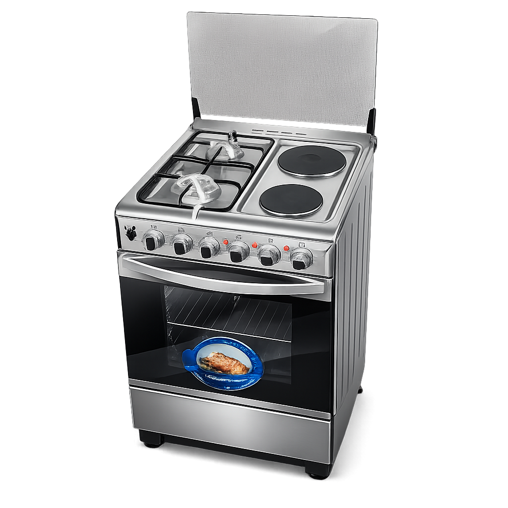Super Chef Cooker 60x60cm – 2 Gas + 2 Electric Cooker with Stainless Steel Oven & Grill