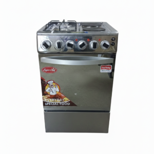 Super Chef TE5522 INOX Hybrid Cooker – 2 Gas + 2 Electric Burners with Full Electric OvenElevate your kitchen's efficiency with the Super Chef TE5522 INOX, a compact yet powerful hybrid cooker designed for the modern household. Featuring a premium stainless steel (Inox) finish, this cooker offers the perfect balance of gas speed and electric precision. Whether you are dealing with a gas refill or a power cut, the TE5522 ensures your meal prep never stops.Key Features & Performance2+2 Hybrid Cooking Power: Equipped with 2 high-performance gas burners for instant heating and 2 rapid-heat electric plates, giving you ultimate versatility and a reliable backup at all times.Precision Electric Dual System: Features a full electric oven and electric grill, ensuring consistent, even heat distribution for perfectly baked cakes and golden-brown grilled meats.Low Gas Consumption Technology: Engineered with specialized low-gas nozzles that maximize heat output while minimizing fuel waste, helping you save on every meal.Smart Culinary Controls: Take total control of your cooking with the built-in timer and temperature adjustment knobs, allowing for professional-level accuracy.Automatic Self-Ignition: The integrated one-touch ignition switch provides a safe and instant start for gas burners without the need for matches or lighters.Professional Rotisserie: Enjoy juicy, restaurant-quality roasted chicken at home with the included chicken stick (rotisserie) system.Why Shop at Majendo.com?Massive 5-Year Warranty: We believe in the durability of the Super Chef brand. Your TE5522 INOX is protected by an industry-leading 5-year warranty.Shop with Confidence: Majendo.com is your trusted destination for genuine appliances, offering top-tier customer support and authentic products.Fast Home Delivery: We ensure your new cooker is handled with care and delivered promptly to your doorstep.Technical SpecificationsFeatureDetailsModelTE5522 INOXBrandSuper ChefBurner Configuration2 Gas Burners + 2 Electric PlatesOven & GrillFull Electric Dual SystemBody FinishPremium Stainless Steel (Inox)Control ToolsTimer, Temperature Knob, Self-IgnitionExtrasRotisserie / Chicken StickWarranty5 YearsComplete Your Kitchen ExperienceExplore more Super Chef Hybrid Cookers.Check out our range of Stainless Steel Cookware Sets.Find heavy-duty Kitchen Hoods to match your new Inox stove.Upgrade to the reliability of Inox. [Order the Super Chef TE5522 on Majendo.com Today!]