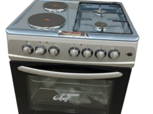 Feature,Details Dimensions,60cm x 60cm Burners,4 Gas Burners (Low Consumption) Oven Configuration,Gas Oven & Electric Grill (Dual) Finish,Anti-Rust Stainless Steel Specialty,Rotisserie Function & Self-Ignition Warranty,5 Years
