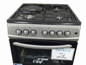 Super Chef 60x60cm Gas Cooker – Premium Efficiency & Precision Cooking Upgrade your kitchen with the Super Chef 60x60cm Premium Cooker, a perfect blend of modern technology and robust Turkish craftsmanship. Engineered for the modern home, this cooker offers a versatile cooking experience with 3 high-efficiency gas burners and 1 powerful electric hotplate, ensuring you never stop cooking even when gas runs out. Built to last, this cooker comes in a sleek Black and Silver finish that adds a touch of elegance to any kitchen decor. Whether you are baking, grilling, or slow-cooking, the Super Chef provides the precision and safety you need. Key Features & Benefits Versatile 3+1 Hybrid Top: Features 3 gas burners with low-consumption nozzles to save on fuel costs, plus 1 electric hotplate for flexible cooking options. Precision Oven & Grill: Equipped with a temperature control system and a built-in timer, allowing you to achieve perfect results for everything from delicate pastries to hearty roasts. Electric Oven & Grill: Enjoy even heat distribution for superior baking and a powerful grill for that perfect sear. Rotisserie Function: Includes a rotisserie chicken stick and an internal oven light, making it easy to prepare restaurant-style succulent roasted chicken at home. Smart Safety & Convenience: Features a self-ignition switch for easy, match-free starting and a comprehensive manual book to guide you through every function. Turkish Build Quality: Proudly Made in Turkey, known for world-class appliance engineering and durability. Specifications at a Glance Feature Details Dimensions 60cm x 60cm (Standard Fit) Top Configuration 3 Gas Burners + 1 Electric Hotplate Gas Usage Low Consumption (Nozzle Optimized) Oven Functions Temperature Control, Timer, Light, Rotisserie Ignition Automatic Self-Ignition Origin Made in Turkey Warranty 5 Years Manufacturer Warranty Why Choose Super Chef? The Super Chef cooker is designed for those who value efficiency without compromising on power. With its low gas consumption nozzles and a massive 5-year warranty, it is a long-term investment for your home.