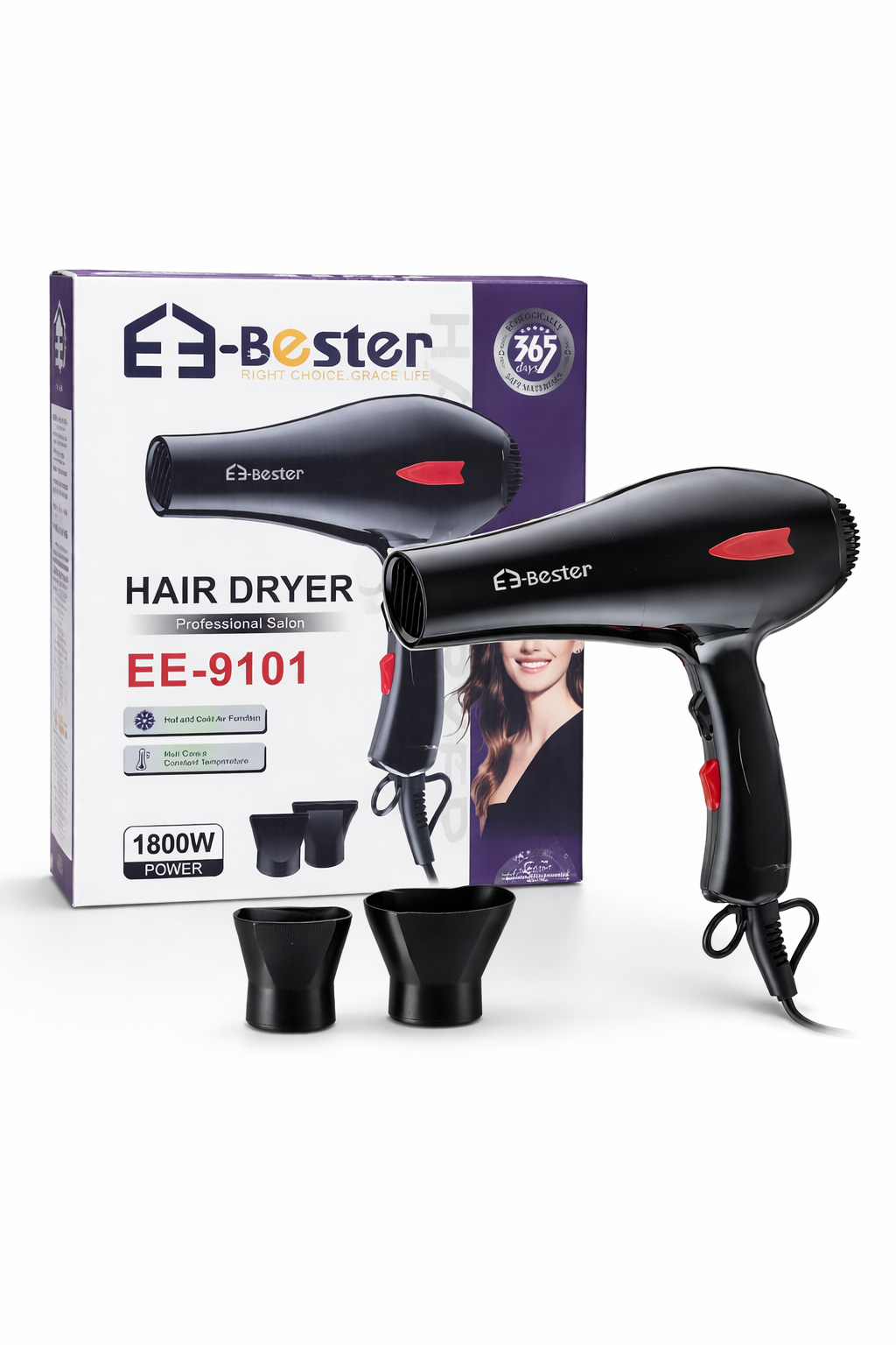 E3-Bester EE-9101 Professional Hair Dryer (1800W) – 3 in 1 | Majendo.com