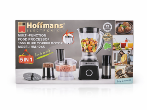 Hoffmans 5-in-1 Multi-Function Food Processor HM-1265 – Blender, Chopper & Grinder | 100% Copper Motor