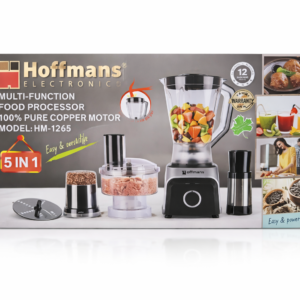 Hoffmans 5-in-1 Multi-Function Food Processor HM-1265 – Blender, Chopper & Grinder | 100% Copper Motor